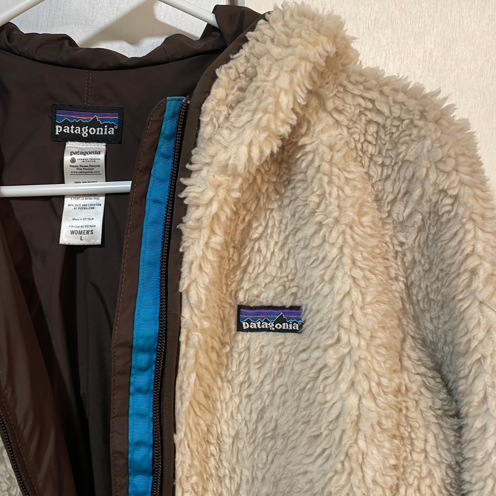 Patagonia Women’s Coat Large White Brown Lining